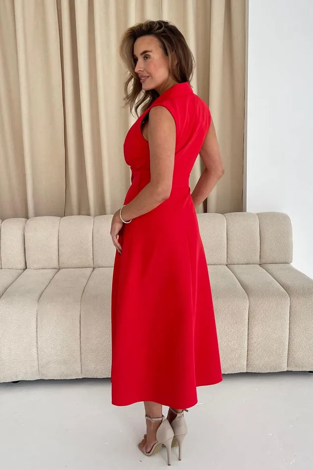 Girl In Mind Midi Dresses Cameron Collared Tailored Shirt Dress Red 8211 Women