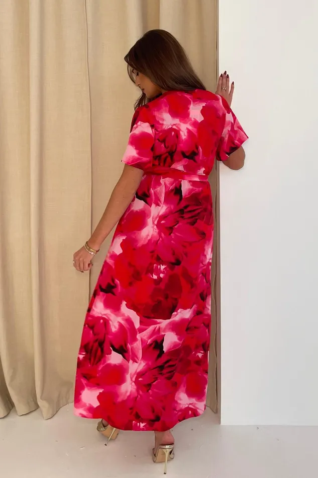 Girl In Mind Midi Dresses Farrah Pink Floral Frill Detail Maxi Dress 8211 Women