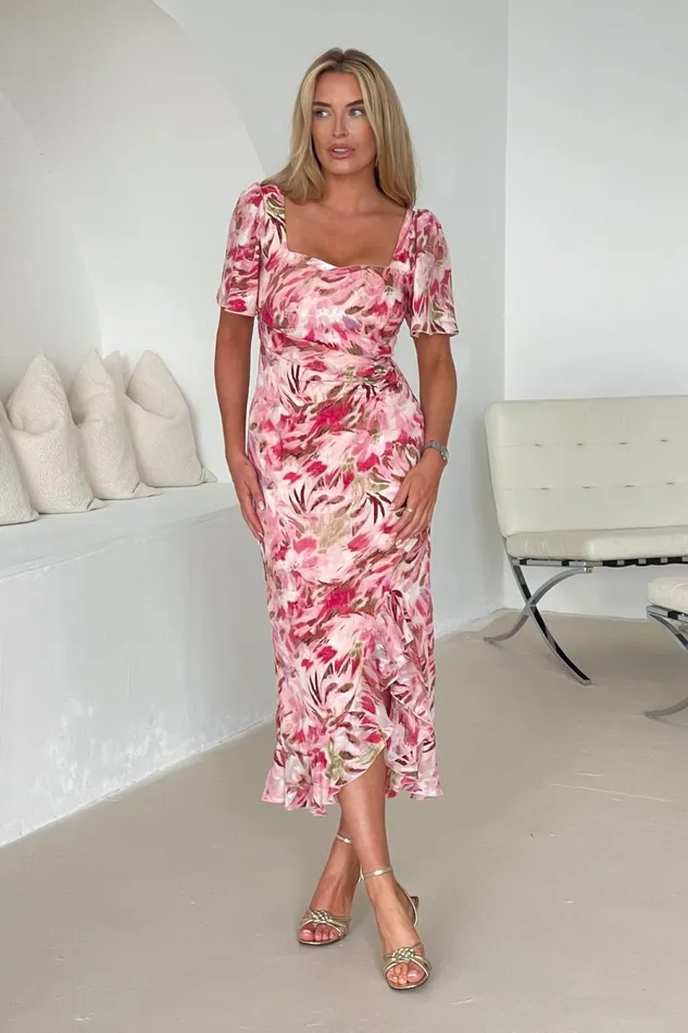 Girl In Mind Midi Dresses Heidi Multi Floral Ruched Midi Dress 8211 Women