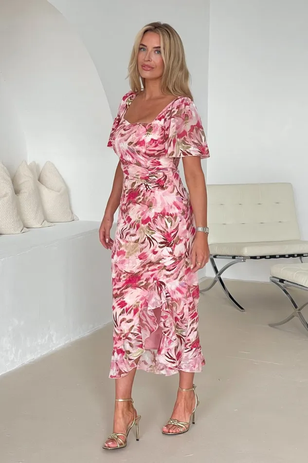 Girl In Mind Midi Dresses Heidi Multi Floral Ruched Midi Dress 8211 Women