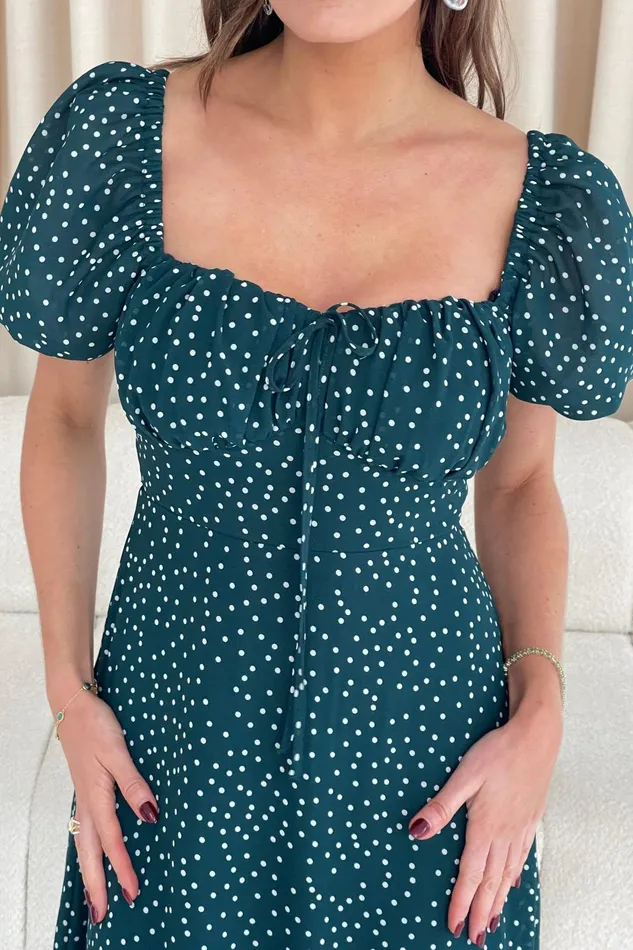 Girl In Mind Midi Dresses Jemima Square Neck Midi Dress Green Polka 8211 Women