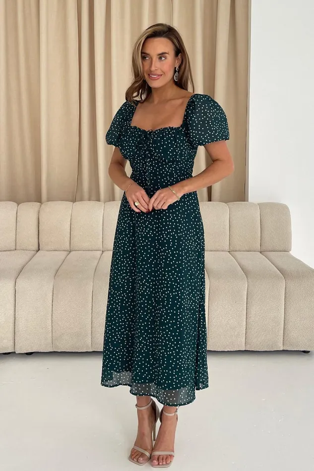 Girl In Mind Midi Dresses Jemima Square Neck Midi Dress Green Polka 8211 Women