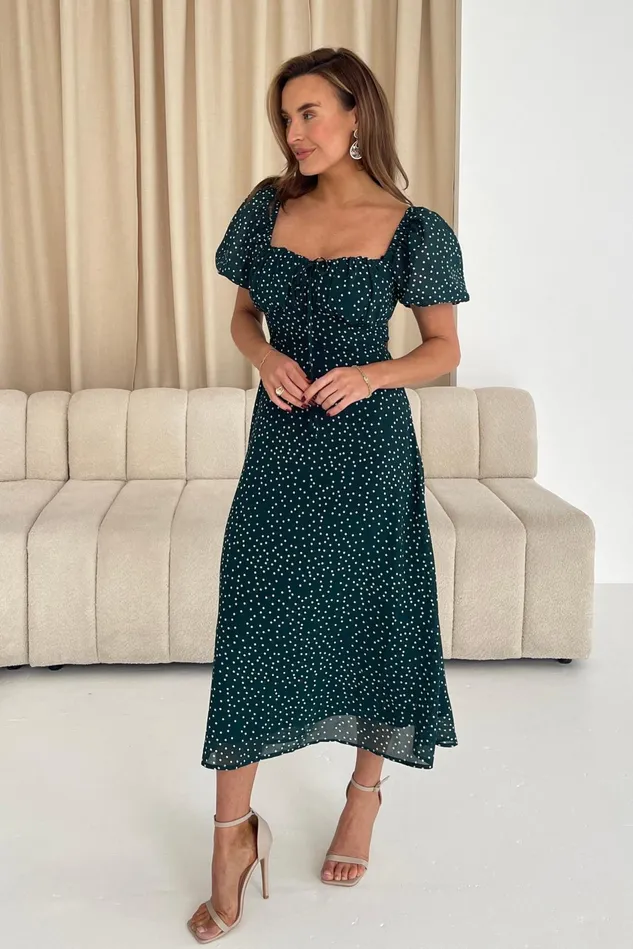 Girl In Mind Midi Dresses Jemima Square Neck Midi Dress Green Polka 8211 Women