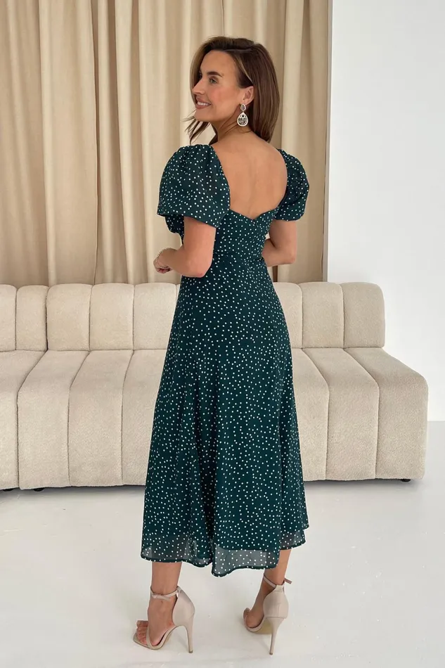 Girl In Mind Midi Dresses Jemima Square Neck Midi Dress Green Polka 8211 Women
