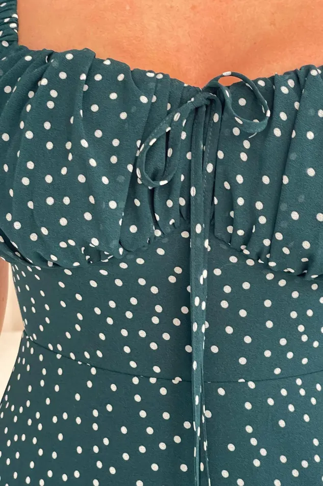 Girl In Mind Midi Dresses Jemima Square Neck Midi Dress Green Polka 8211 Women