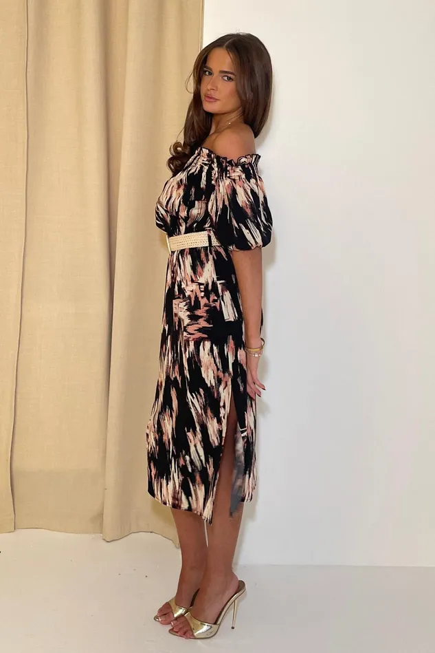 Girl In Mind Midi Dresses Jordana Off The Shoulder Midi Dress Brown Abstract 8211 Women