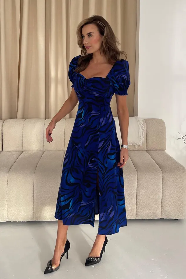 Girl In Mind Midi Dresses Lillian Blue Animal Sweetheart Midi Dress 8211 Women