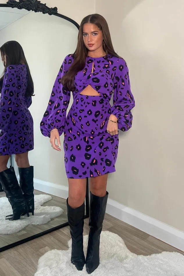 Girl In Mind Mini Dresses Clara Purple Leopard Print Mini Dress 8211 Women