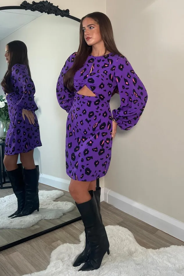 Girl In Mind Mini Dresses Clara Purple Leopard Print Mini Dress 8211 Women