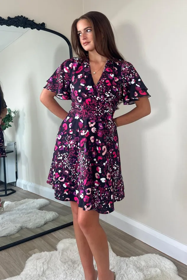 Girl In Mind Mini Dresses Gigi Angel Sleeve Wrap Front Mini Dress Purple Animal 8211 Women Girl In Mind Mini Dresses Gigi Angel Sleeve Wrap Front Mini Dress Purple Animal 8211 Women