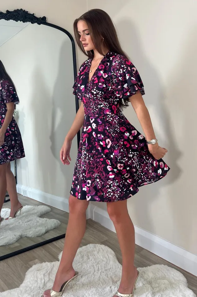 Girl In Mind Mini Dresses Gigi Angel Sleeve Wrap Front Mini Dress Purple Animal 8211 Women