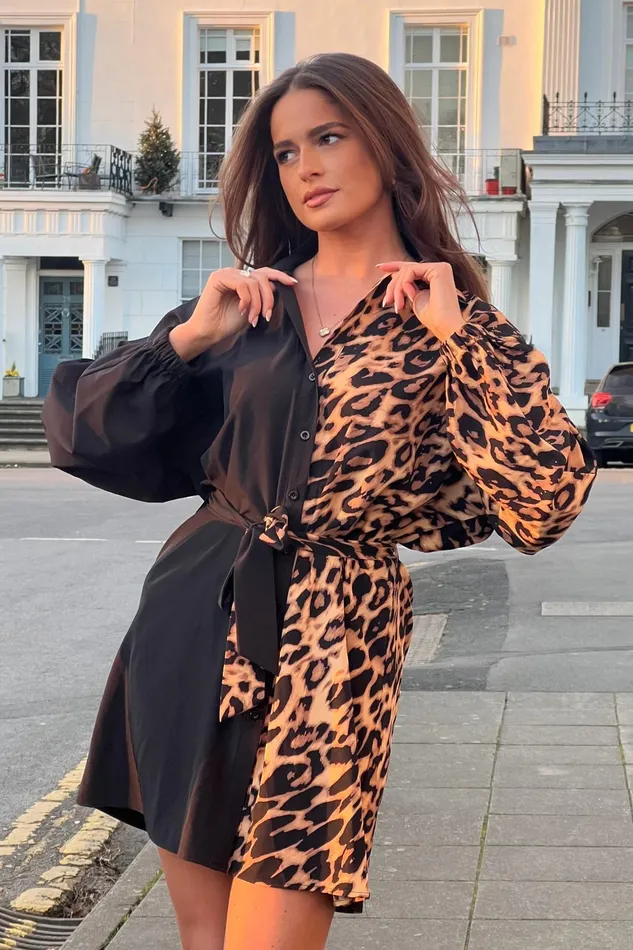 Girl In Mind Mini Dresses Nell Contrast Print Mini Shirt Dress In Leopard 8211 Women Girl In Mind Mini Dresses Nell Contrast Print Mini Shirt Dress In Leopard 8211 Women