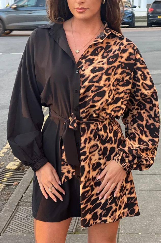 Girl In Mind Mini Dresses Nell Contrast Print Mini Shirt Dress In Leopard 8211 Women
