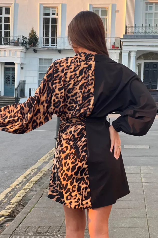 Girl In Mind Mini Dresses Nell Contrast Print Mini Shirt Dress In Leopard 8211 Women