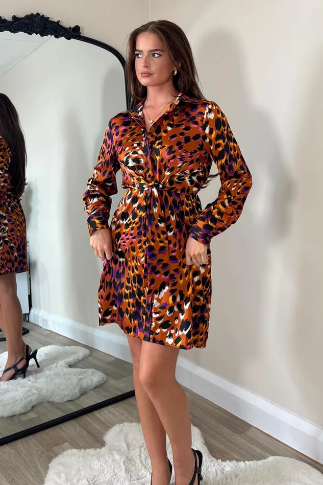 Girl In Mind Mini Dresses Verity Orange Animal Tie Front Mini Dress 8211 Women Girl In Mind Mini Dresses Verity Orange Animal Tie Front Mini Dress 8211 Women