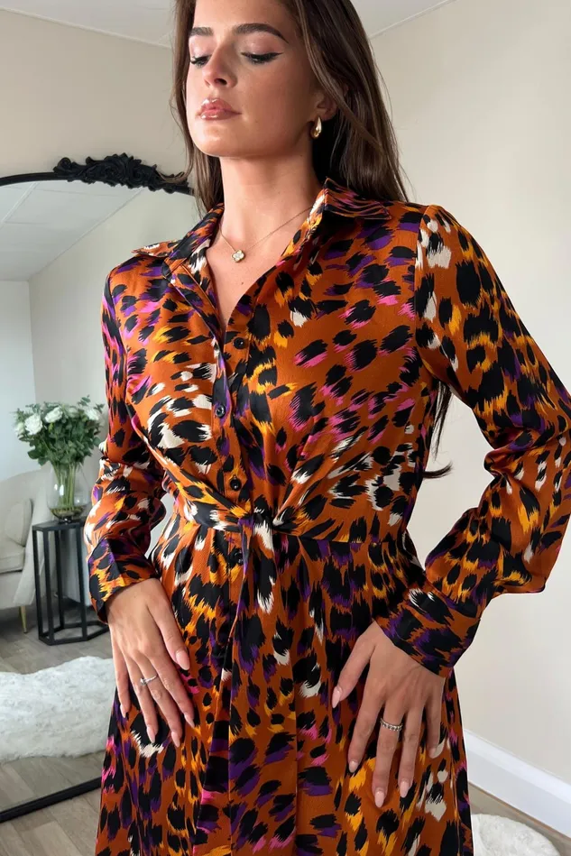 Girl In Mind Mini Dresses Verity Orange Animal Tie Front Mini Dress 8211 Women