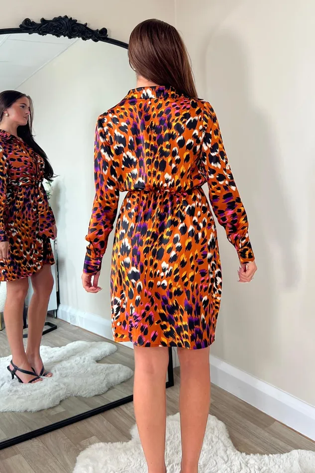 Girl In Mind Mini Dresses Verity Orange Animal Tie Front Mini Dress 8211 Women