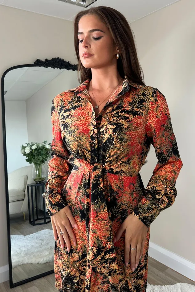 Girl In Mind Mini Dresses Verity Orange Floral Print Tie Front Mini Dress 8211 Women