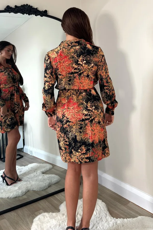 Girl In Mind Mini Dresses Verity Orange Floral Print Tie Front Mini Dress 8211 Women