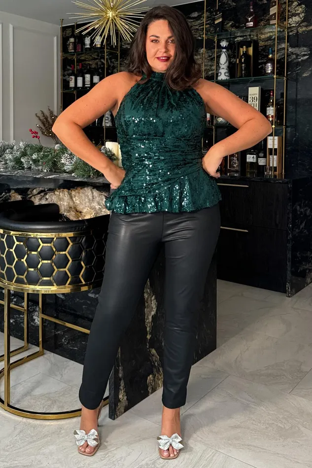 Girl In Mind Sequin Dresses Alessia Halter Neck Top Green Sequin 8211 Women