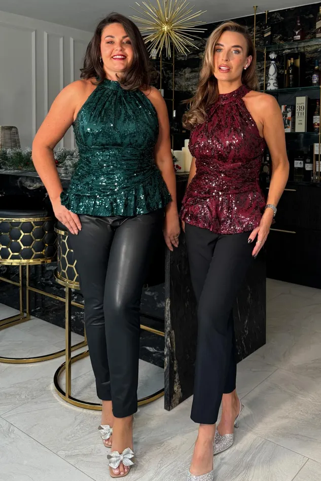 Girl In Mind Sequin Dresses Alessia Halter Neck Top Green Sequin 8211 Women