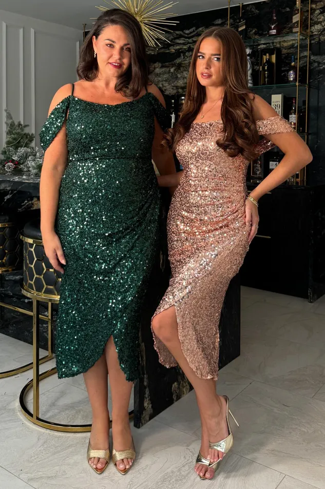 Girl In Mind Sequin Dresses Camila Gold Sequin Wrap Over Midi Dress 8211 Women