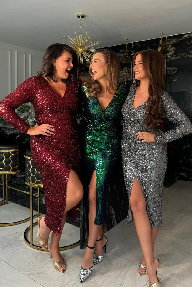 Girl In Mind Sequin Dresses Celia Green Multi Sequin Wrap Midi Dress 8211 Women