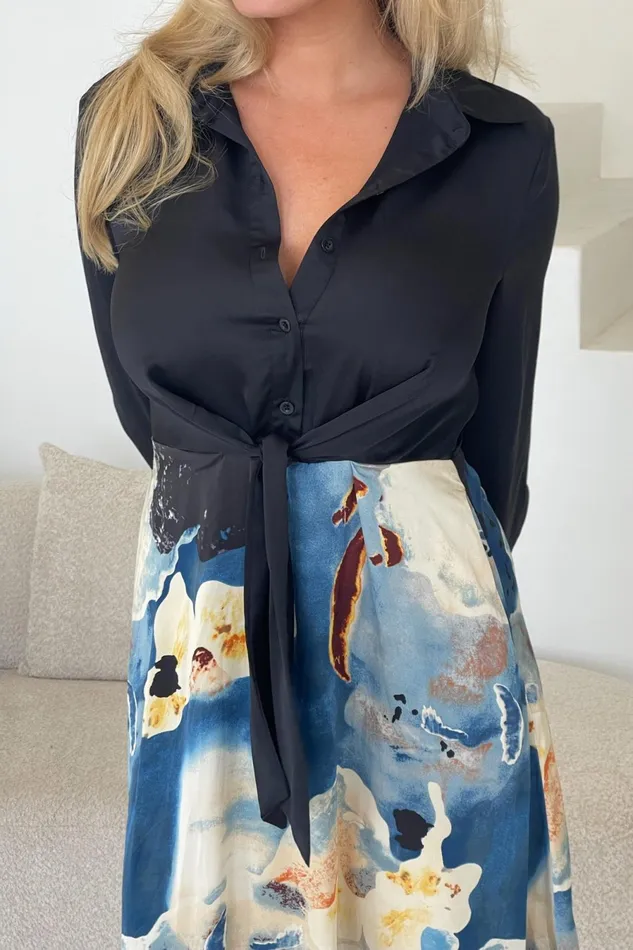 Girl In Mind Shirt Dresses Isabella Black And Marble Tie Front Shirt Dress 8211 Women