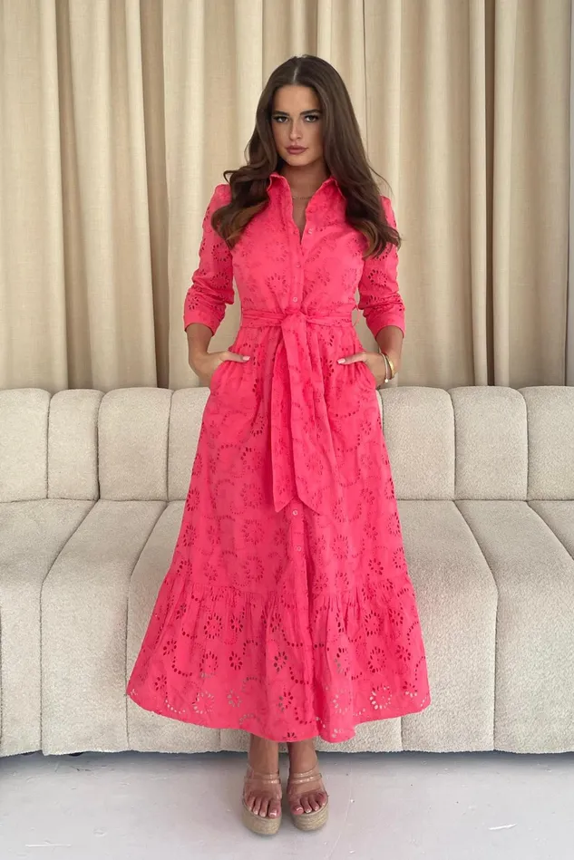 Girl In Mind Shirt Dresses Michelle Broidery Shirt Maxi Dress Coral 8211 Women