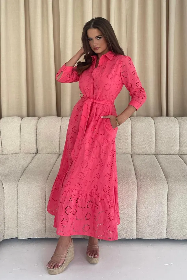 Girl In Mind Shirt Dresses Michelle Broidery Shirt Maxi Dress Coral 8211 Women