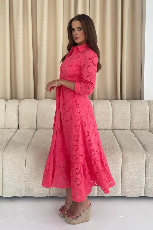 Girl In Mind Shirt Dresses Michelle Broidery Shirt Maxi Dress Coral 8211 Women