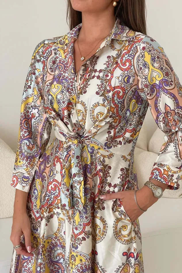 Girl In Mind Shirt Dresses Odette Red Paisley Print Tie Front Shirt Dress 8211 Women