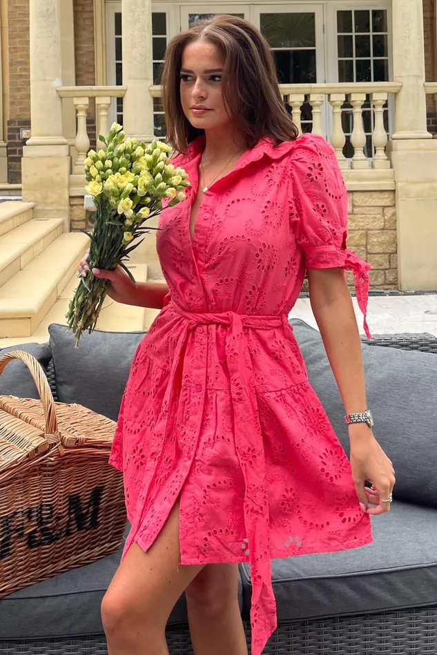 Girl In Mind Shirt Dresses Victoria Broidery Mini Shirt Dress Coral 8211 Women