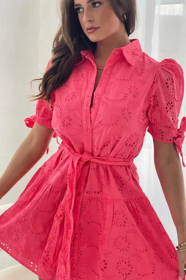 Girl In Mind Shirt Dresses Victoria Broidery Mini Shirt Dress Coral 8211 Women
