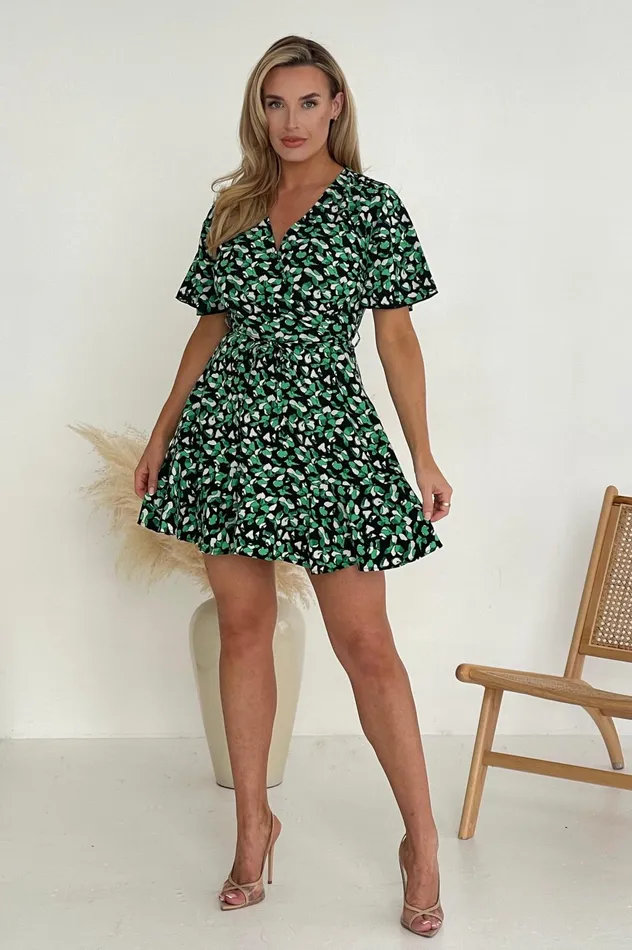 Girl In Mind Skater Dresses Frankie Wrap Skater Mini Dress Green 8211 Women