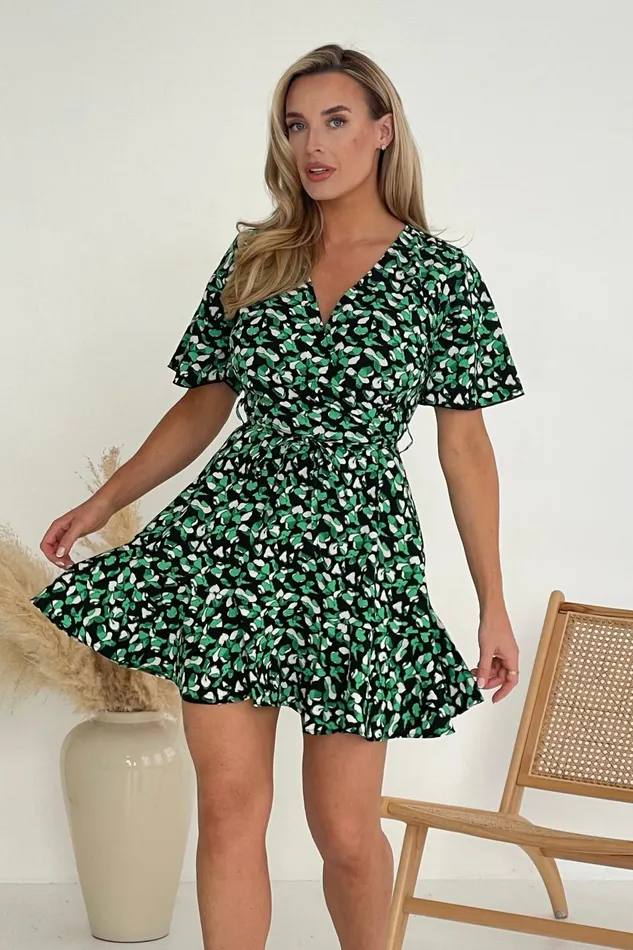 Girl In Mind Skater Dresses Frankie Wrap Skater Mini Dress Green 8211 Women