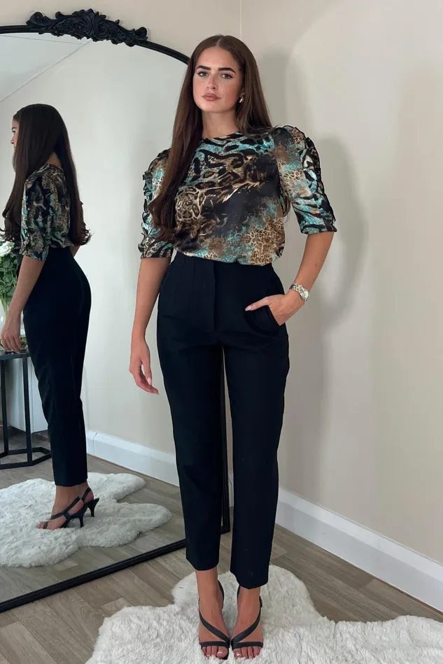 Girl In Mind Tops and Bodysuits Asher Blue And Brown Animal Print Top 8211 Women Girl In Mind Tops and Bodysuits Asher Blue And Brown Animal Print Top 8211 Women