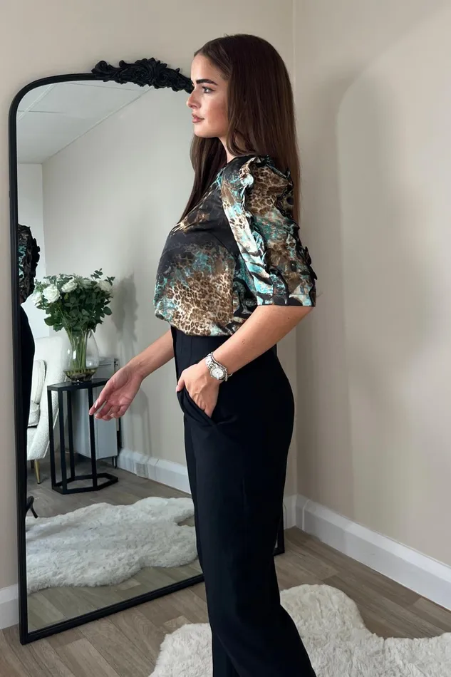 Girl In Mind Tops and Bodysuits Asher Blue And Brown Animal Print Top 8211 Women