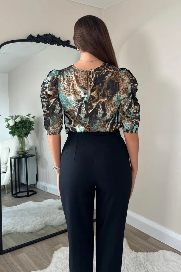 Girl In Mind Tops and Bodysuits Asher Blue And Brown Animal Print Top 8211 Women