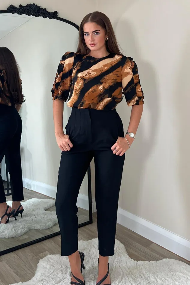 Girl In Mind Tops and Bodysuits Asher Brown Stripe Frill Sleeve Top 8211 Women Girl In Mind Tops and Bodysuits Asher Brown Stripe Frill Sleeve Top 8211 Women