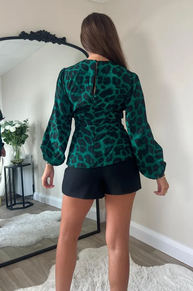 Girl In Mind Tops and Bodysuits Brooke Green Animal Tie Front Top 8211 Women