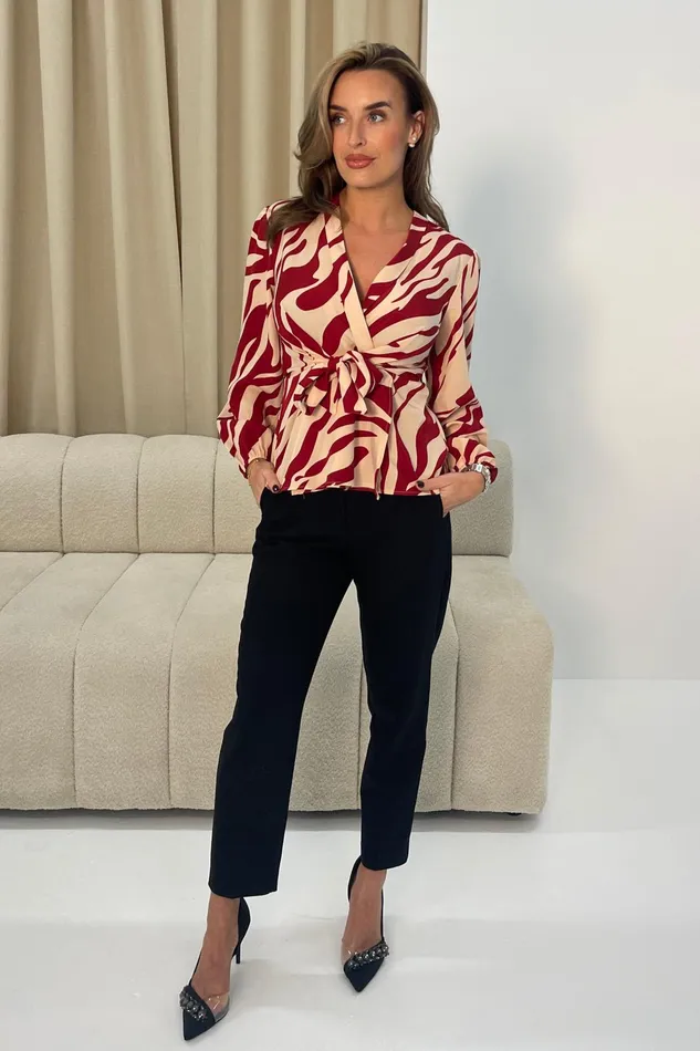 Girl In Mind Tops and Bodysuits Brooke Red Animal Print Tie Front Top 8211 Women