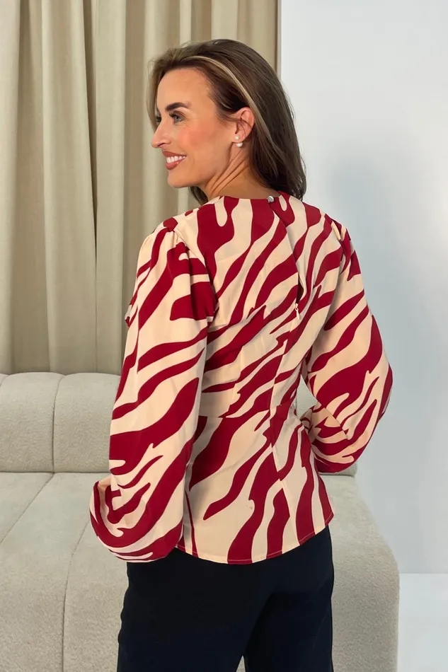Girl In Mind Tops and Bodysuits Brooke Red Animal Print Tie Front Top 8211 Women