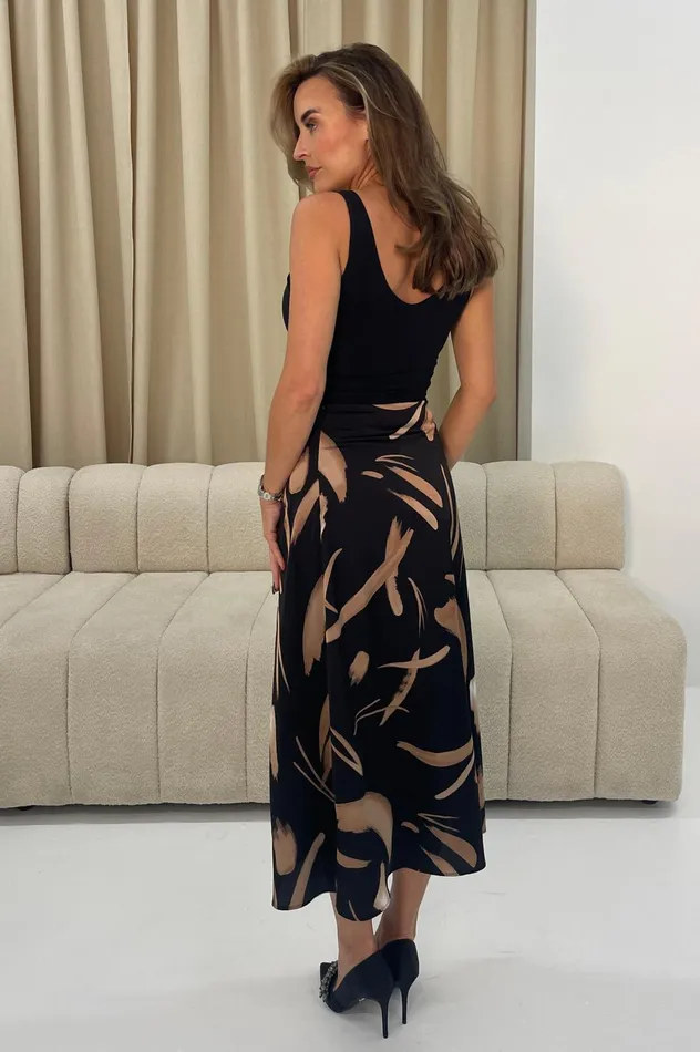 Girl In Mind Trousers and Skirts Azalea Black Abstract Print Midi Skirt 8211 Women