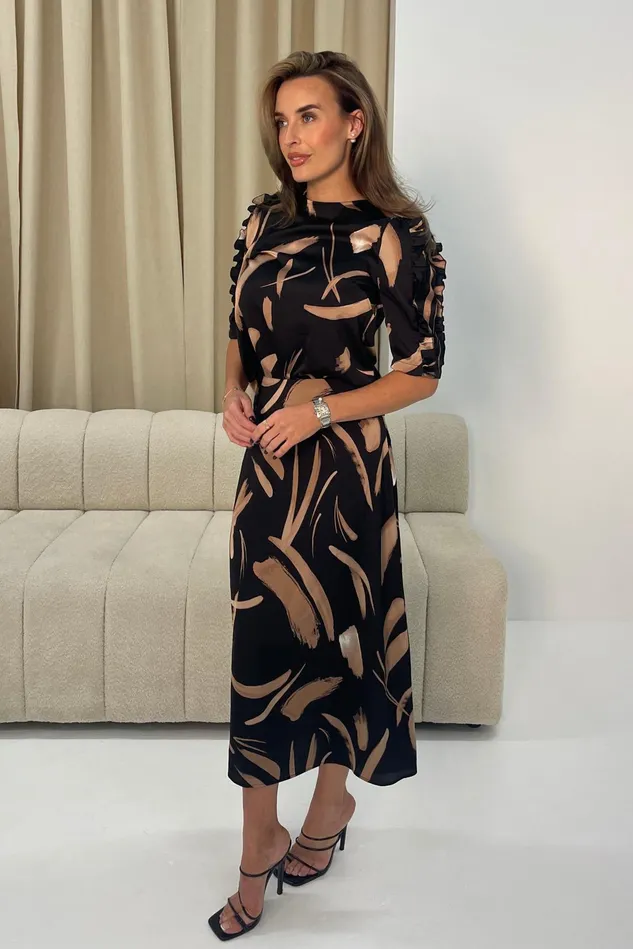 Girl In Mind Trousers and Skirts Azalea Black Abstract Print Midi Skirt 8211 Women