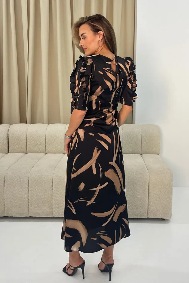 Girl In Mind Trousers and Skirts Azalea Black Abstract Print Midi Skirt 8211 Women