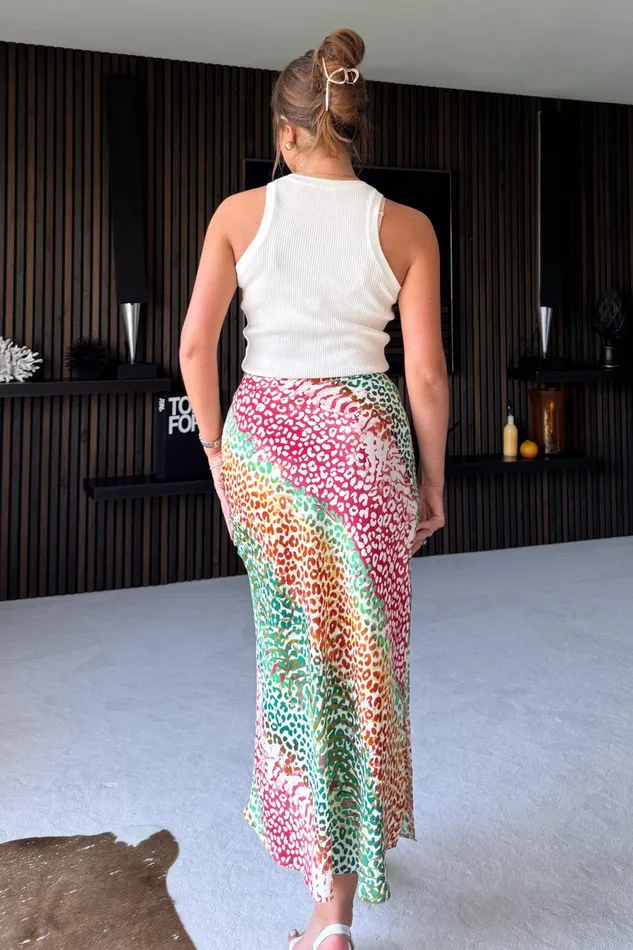 Girl In Mind Trousers and Skirts Nara Multi Leopard Midi Skirt 8211 Women