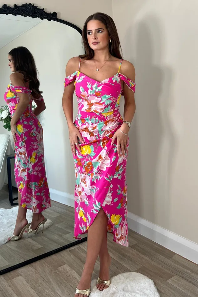 Girl In Mind Wrap Dresses Camila Pink Floral Wrap Over Midi Dress 8211 Women