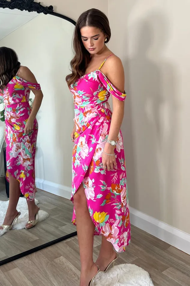 Girl In Mind Wrap Dresses Camila Pink Floral Wrap Over Midi Dress 8211 Women