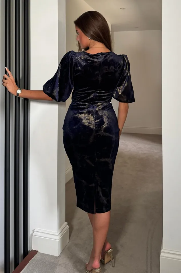 Girl In Mind Wrap Dresses Harbour Gold Print Velvet Wrap Detail Midi Dress 8211 Women